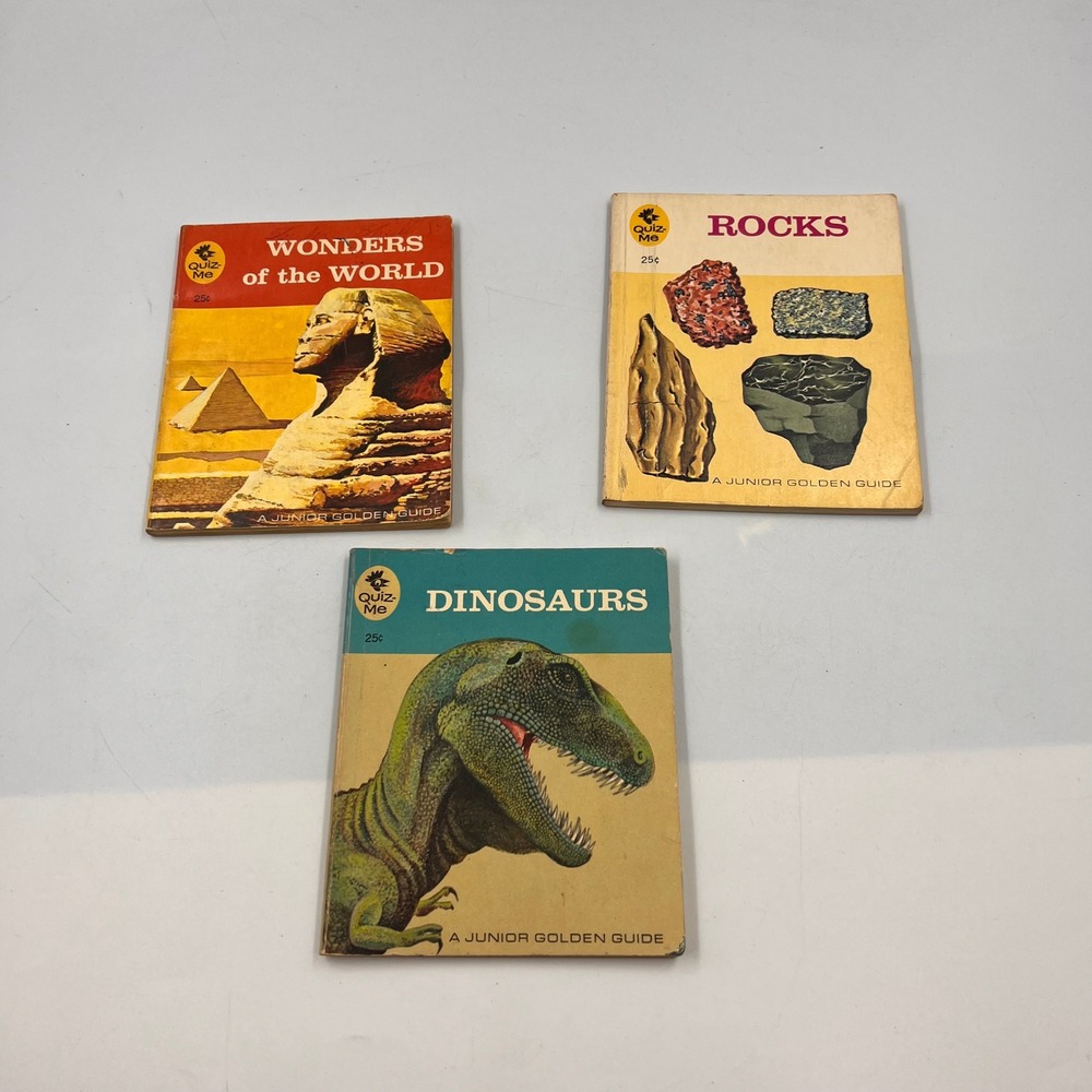 Vtg Quiz-Me Junior Golden Guide Book Lot Dinosaurs Rocks Wonders of the World